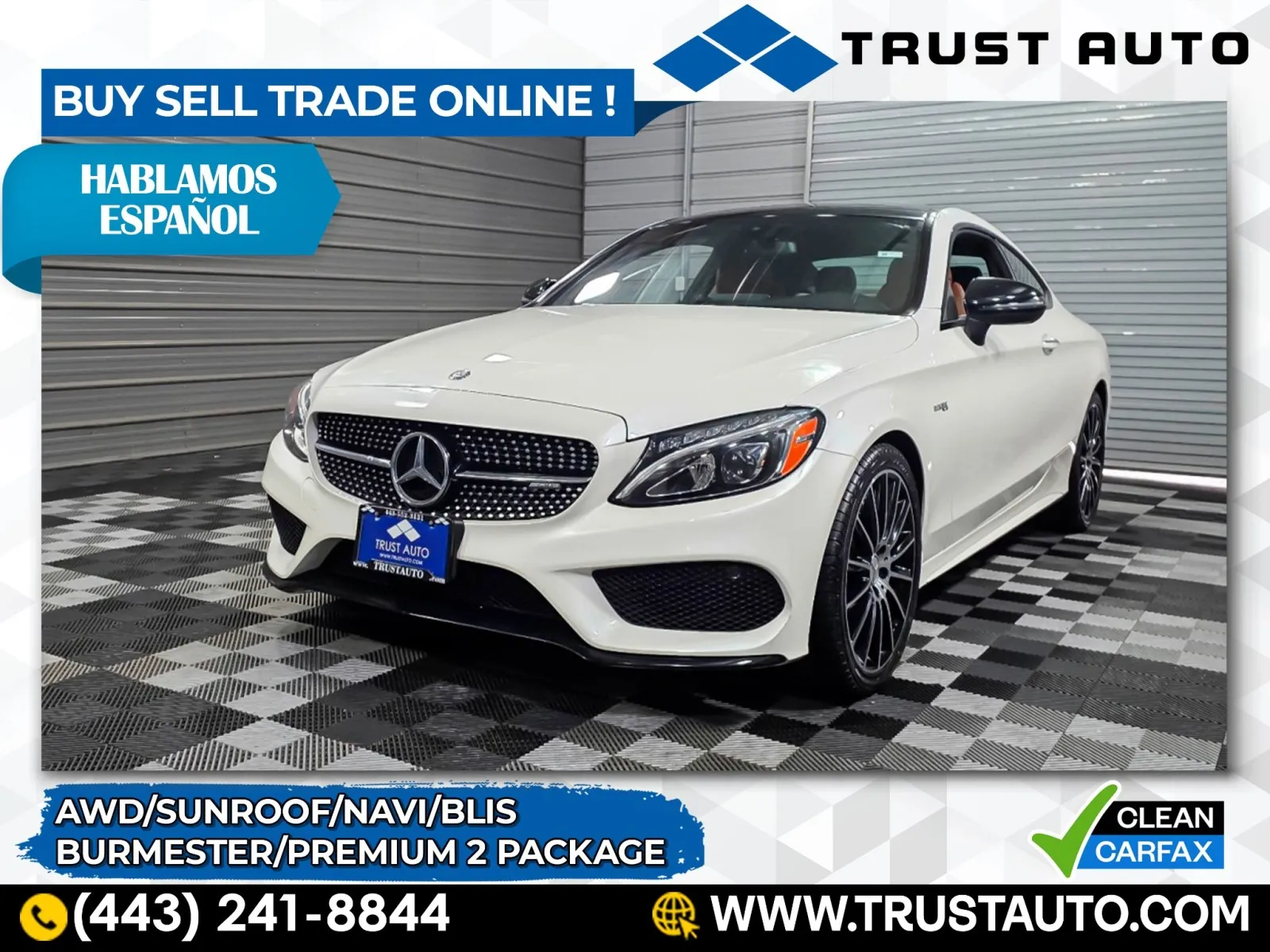 White 2017 Mercedes-Benz C-Class AMG C 43 4MATIC AWD Coupe w/Premium 2 Pkg for sale in Sykesville, MD