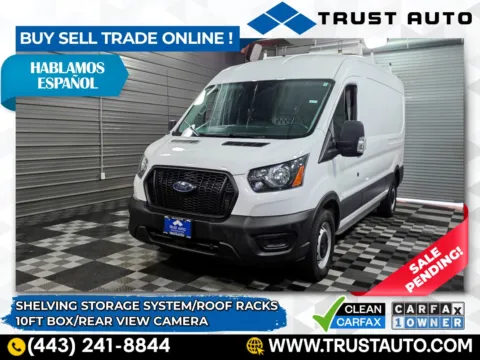 White 2023 Ford Transit T-250 Cargo 148WB Medium Roof Minivan/Van w/Shelving Storage System for sale in Sykesville, MD