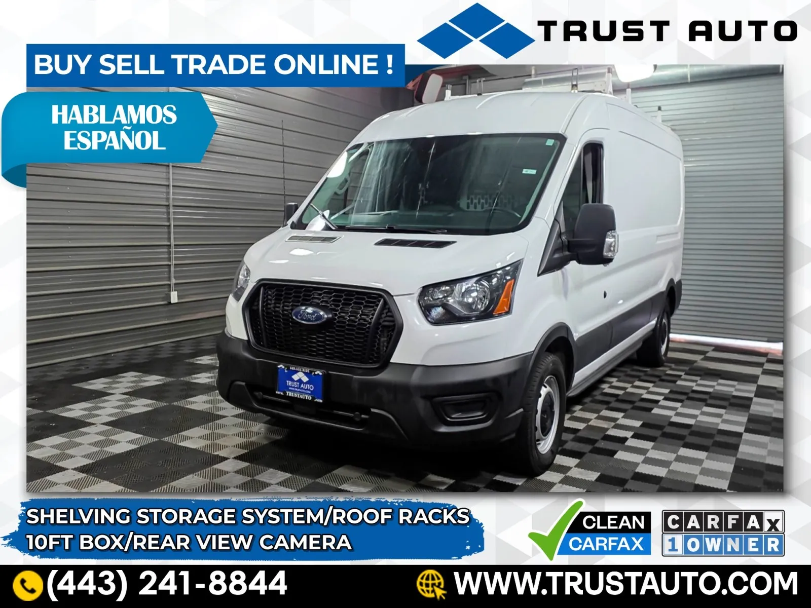 White 2023 Ford Transit T-250 Cargo 148WB Medium Roof Minivan/Van w/Shelving Storage System for sale in Sykesville, MD