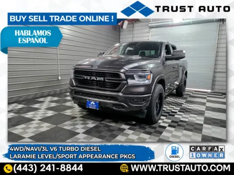 Gray 2021 Ram 1500 Laramie 4WD Crew Cab Diesel Pickup Truck w/Laramie Level/Sport Appearance Pkgs for sale in Sykesville, MD