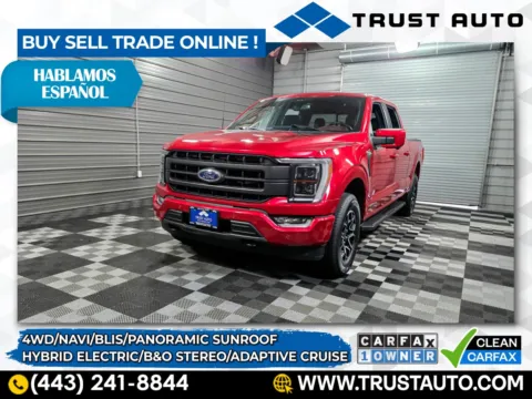 Red 2022 Ford F-150 LARIAT 4WD Super Crew Hybrid Electric Pickup Truck for sale in Sykesville, MD