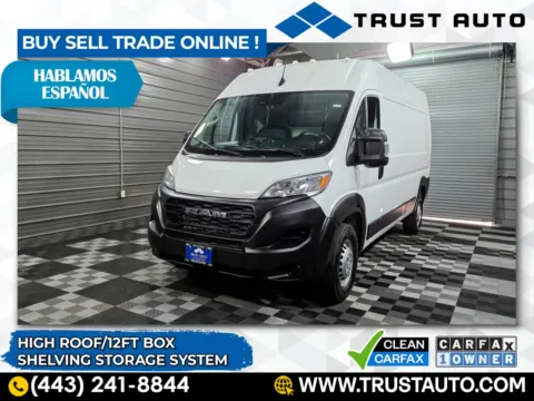 White 2024 Ram ProMaster 2500 Cargo 159''WB Tradesman High Roof Minivan/Van w/Shelving Storage System for sale in Sykesville, MD
