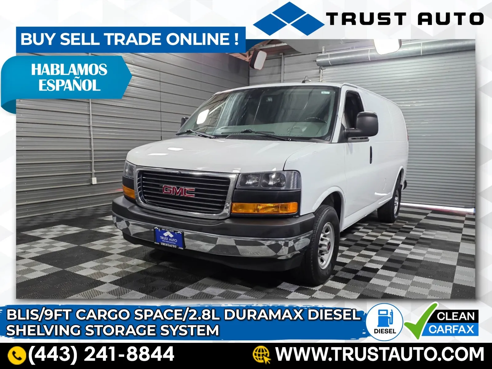White 2021 GMC Savana 2500 Cargo 135''WB Low Roof Duramax Diesel Minivan/Van for sale in Sykesville, MD