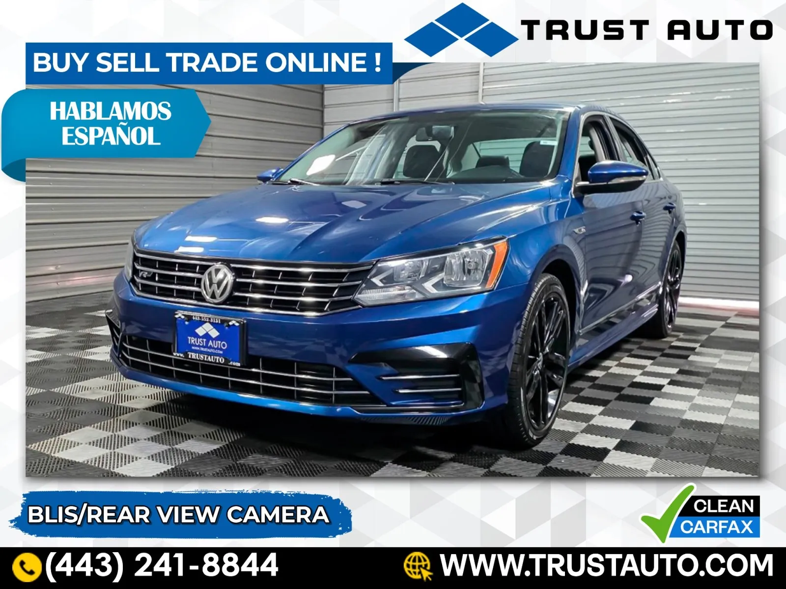Blue 2017 Volkswagen Passat R-Line Sedan w/Comfort Pkg for sale in Sykesville, MD