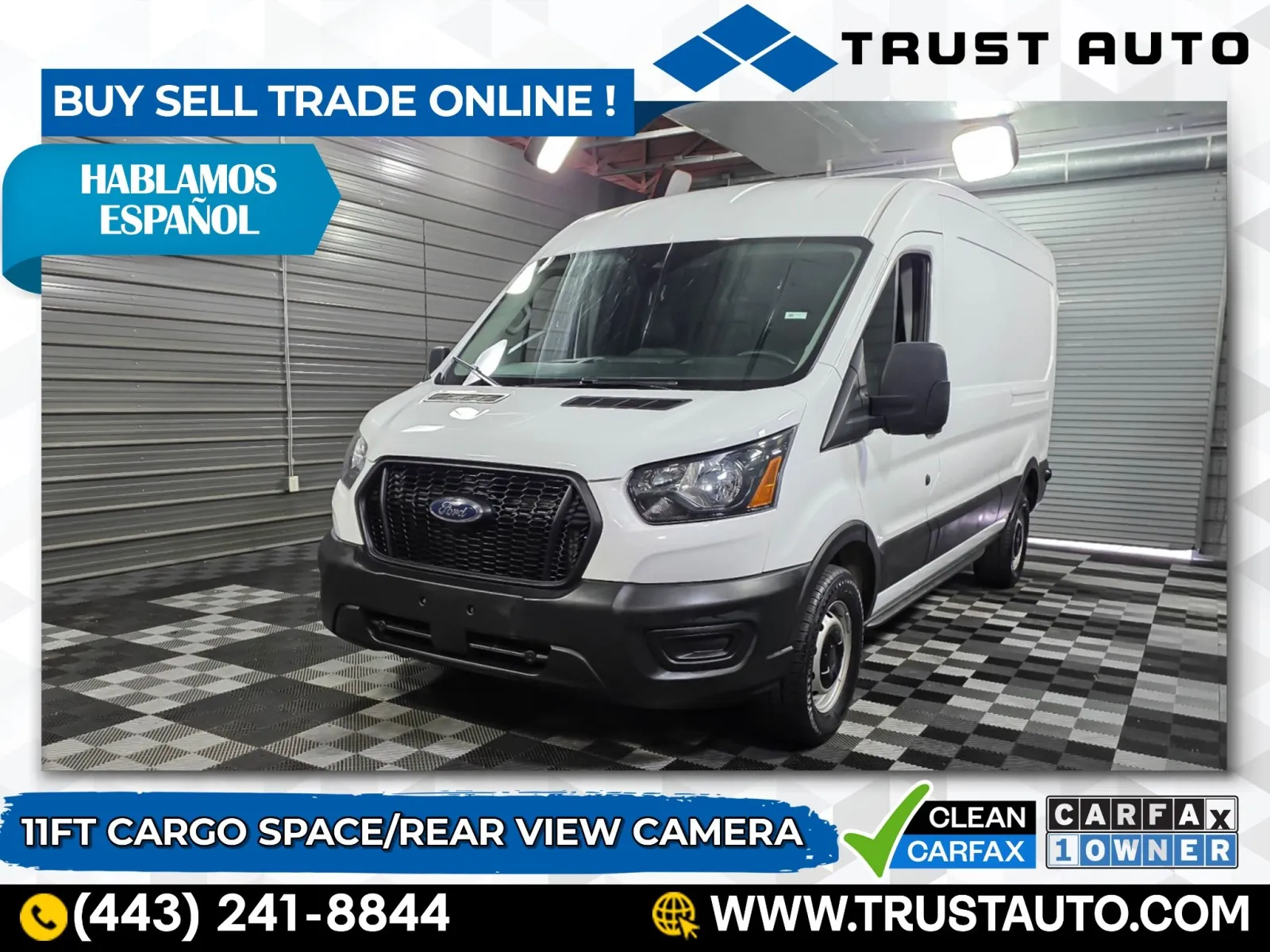 White 2023 Ford Transit T-250 Cargo 148''WB Medium Roof 11FT Minivan/Van for sale in Sykesville, MD