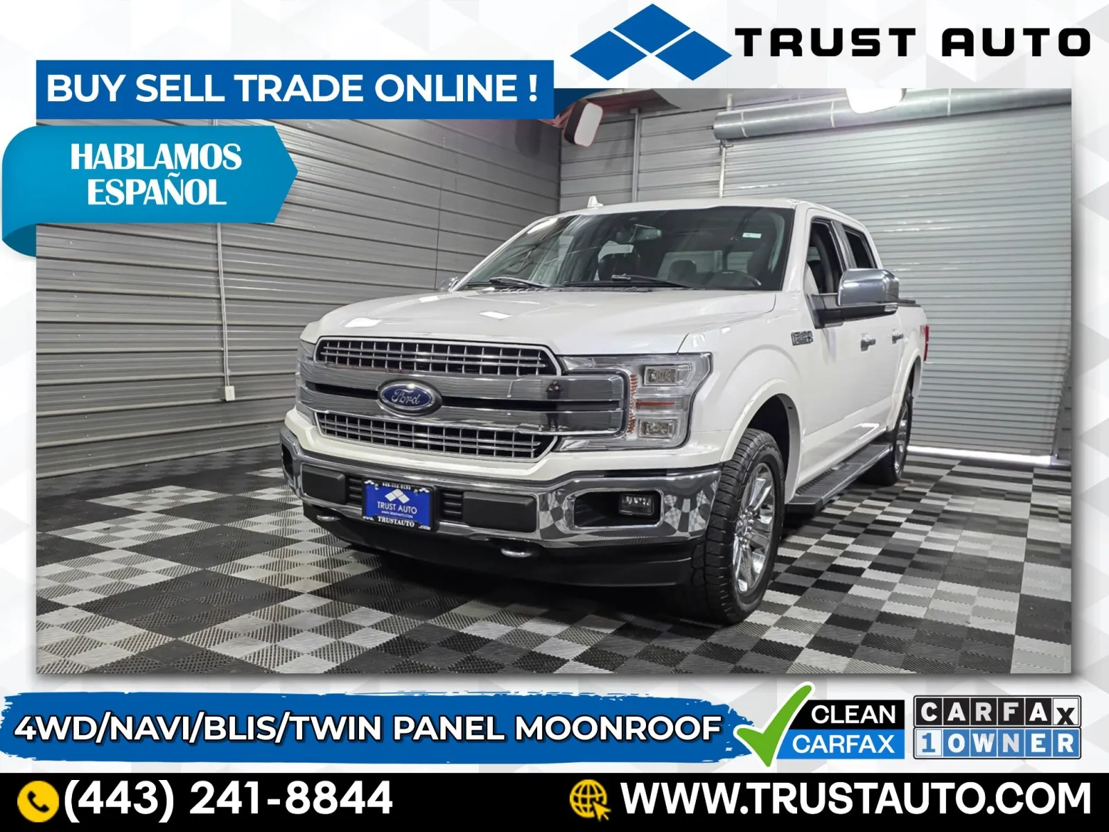 White 2018 Ford F-150 LARIAT 4WD SuperCrew Pickup Truck for sale in Sykesville, MD