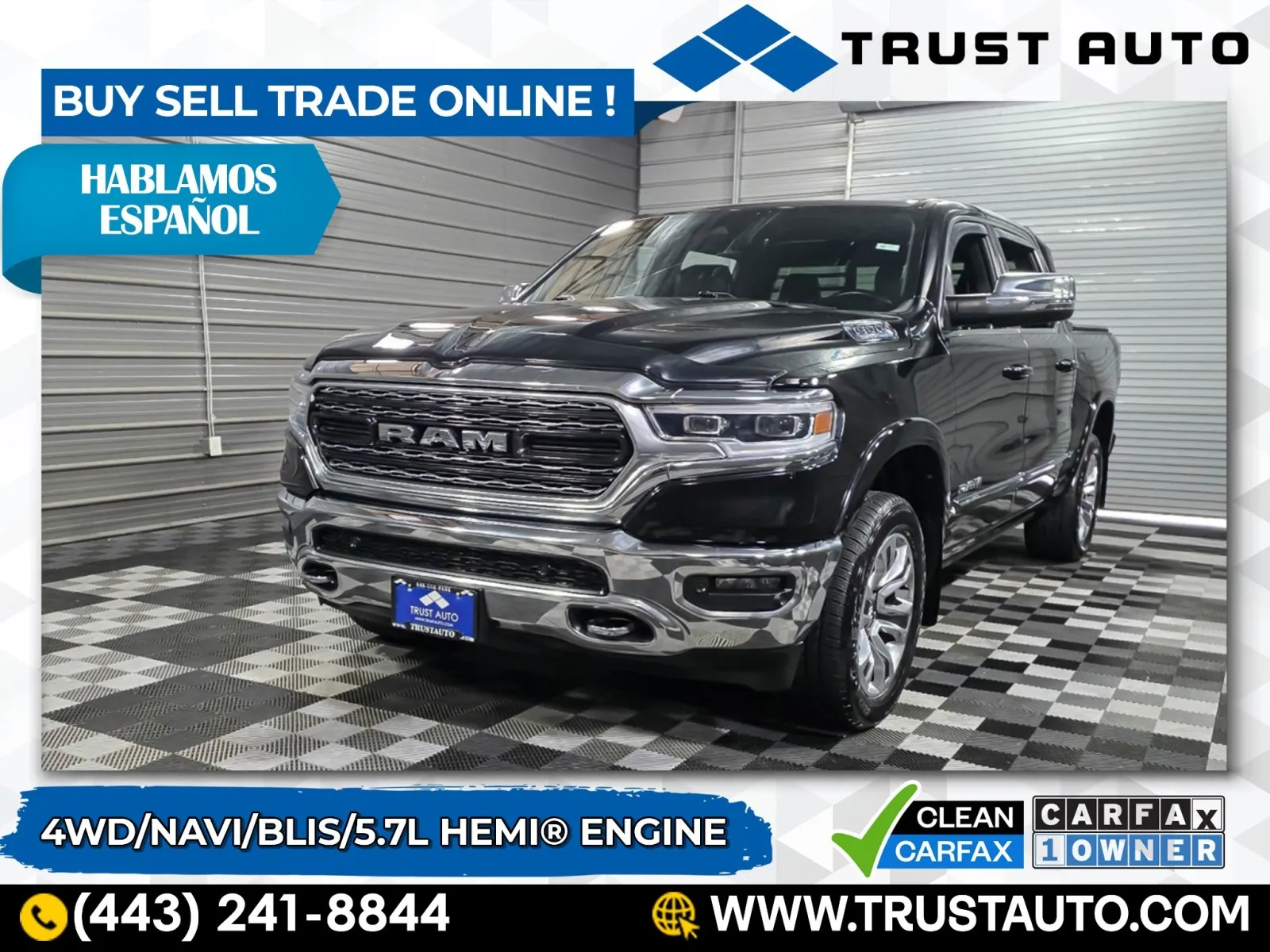 Black 2023 Ram 1500 Limited 4WD Crew Cab HEMI Pickup Truck for sale in Sykesville, MD