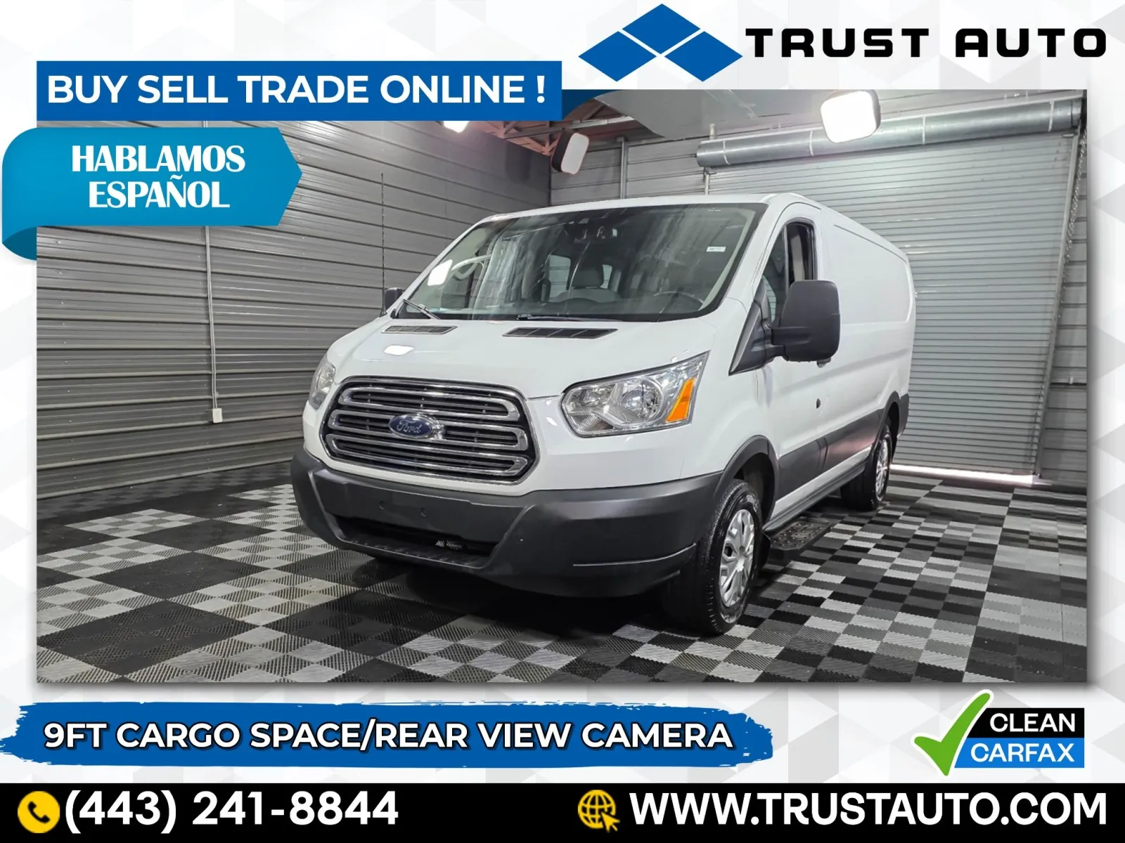 White 2016 Ford Transit T-250 Cargo 130''WB Low Roof 9FT Minivan/Van for sale in Sykesville, MD