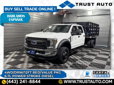White 2019 Ford F-450 Super Duty Chassis XL 203''WB Crew Cab DRW 4WD 12FT Dump Bed Truck for sale in Sykesville, MD
