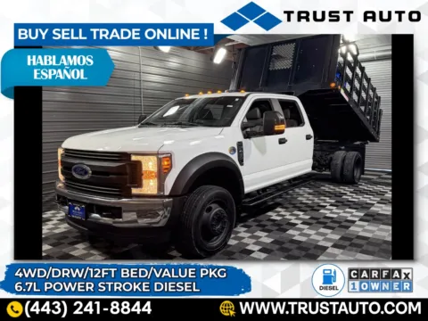 White 2019 Ford F-450 Super Duty Chassis XL 203''WB Crew Cab DRW 4WD 12FT Dump Bed Truck for sale in Sykesville, MD