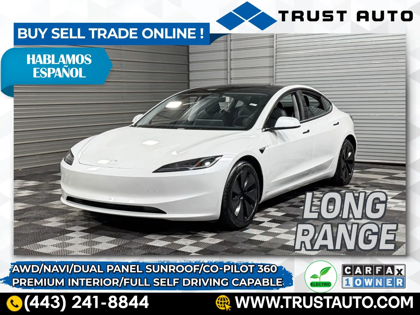 White 2025 Tesla Model 3 Long Range AWD Electric Luxury Sedan for sale in Sykesville, MD