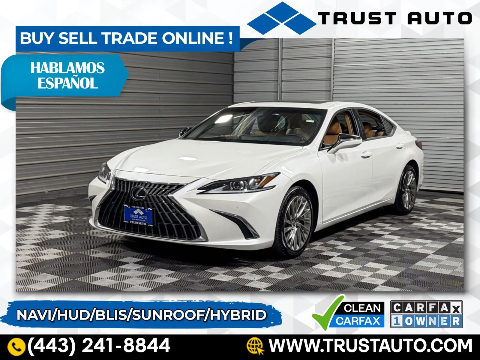 White 2023 Lexus ES 300h Luxury Hybrid Sedan for sale in Sykesville, MD