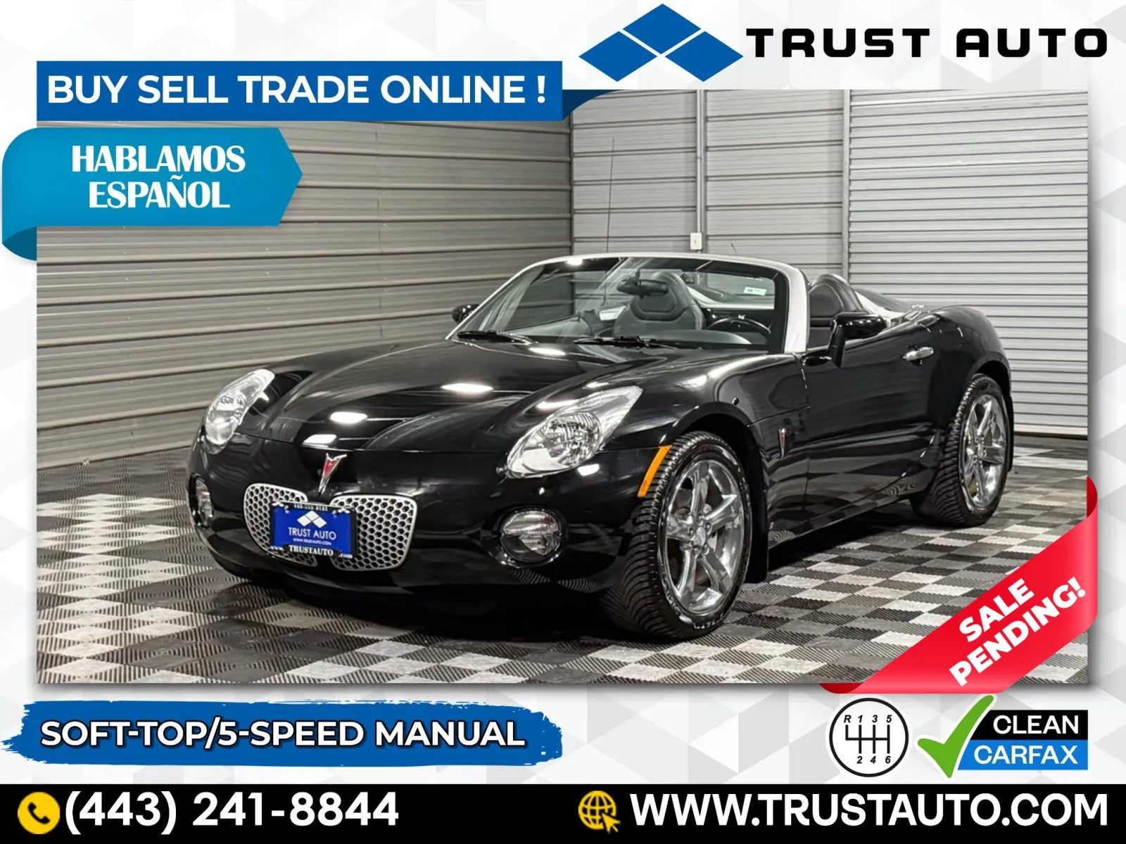 2006 Pontiac Solstice Roadster 5-Speed Manual Soft-Top Coupe for sale in Sykesville, MD