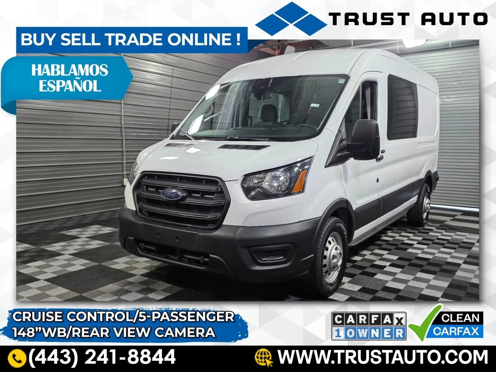 White 2020 Ford Transit T-150 5-Passenger 148''WB Crew Medium Roof Minivan/Van for sale in Sykesville, MD
