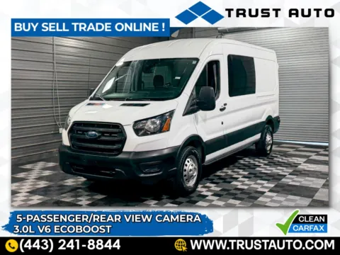White 2020 Ford Transit T-150 5-Passenger Crew 148''WB Medium Roof Ecoboost Minivan/Van for sale in Sykesville, MD