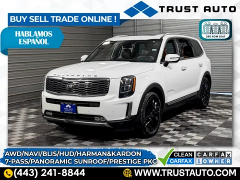 White 2021 Kia Telluride SX AWD 7-Passenger SUV w/Prestige Pkg for sale in Sykesville, MD