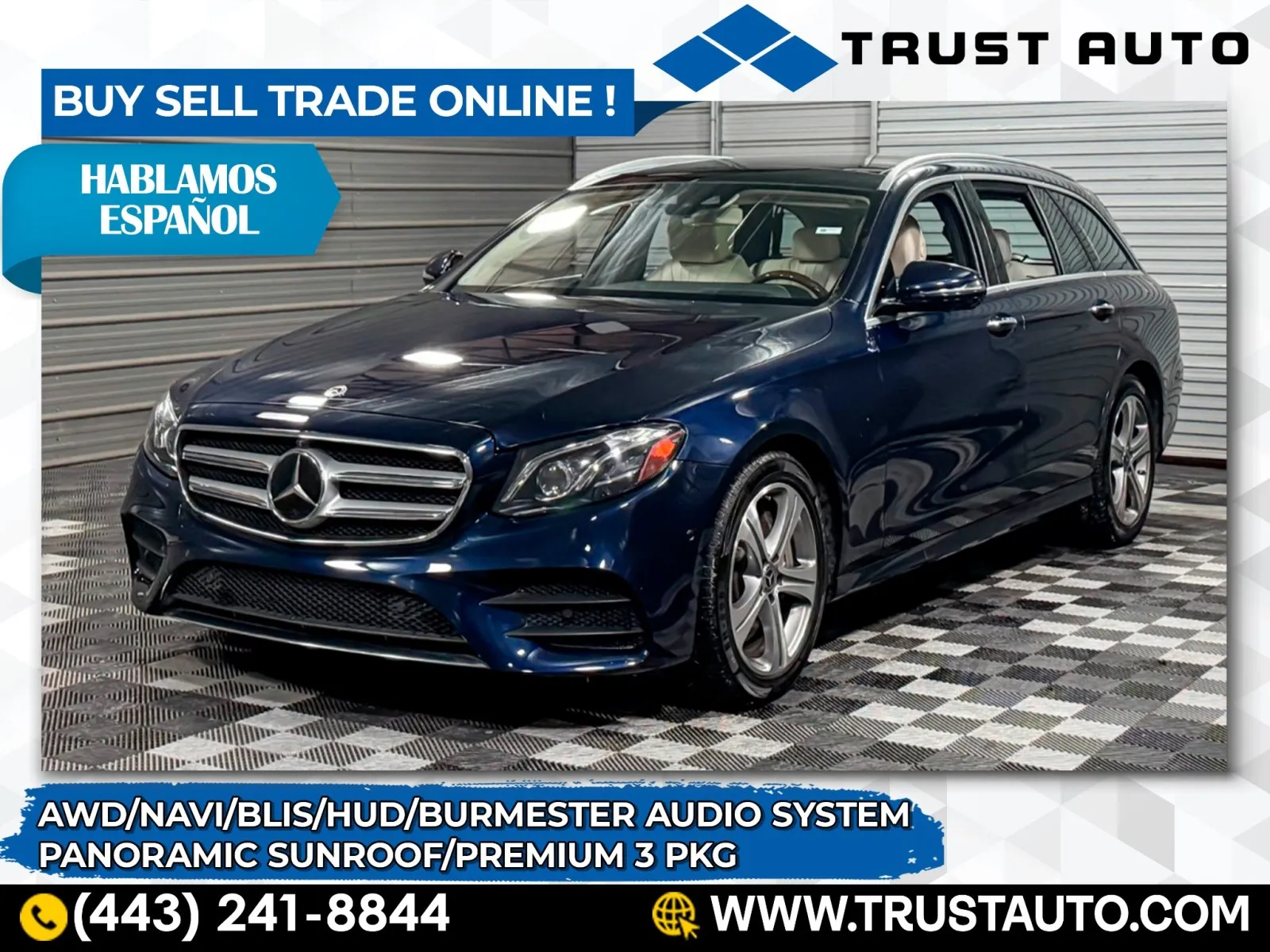 Blue 2018 Mercedes-Benz E-Class E 400 4MATIC AWD Luxury Wagon w/Premium 3 Pkg for sale in Sykesville, MD