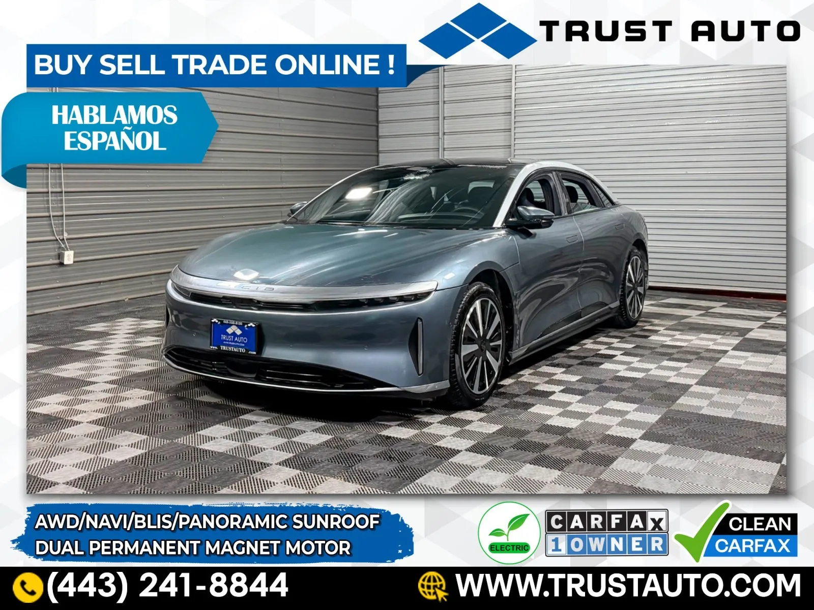 Blue 2024 Lucid Air Touring AWD Luxury Sedan for sale in Sykesville, MD