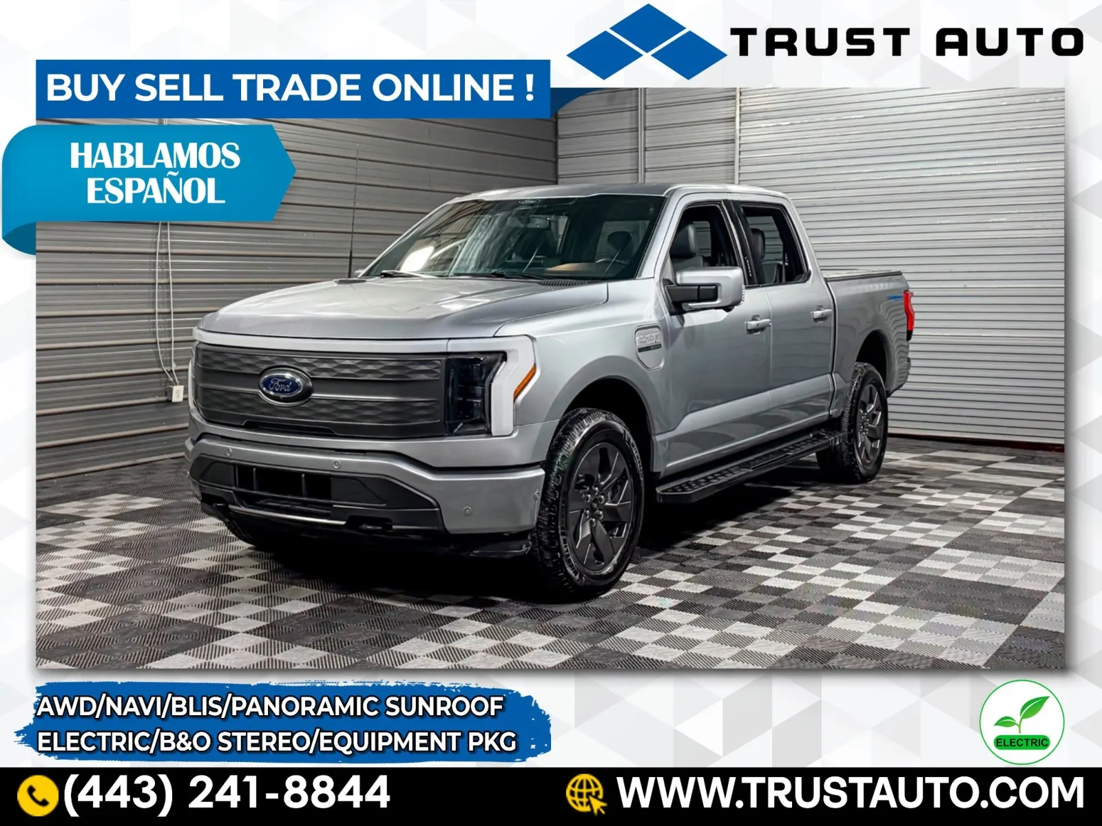 Silver 2022 Ford F-150 Lightning LARIAT AWD SuperCrew Electric Pickup Truck w/Equipment Pkg for sale in Sykesville, MD