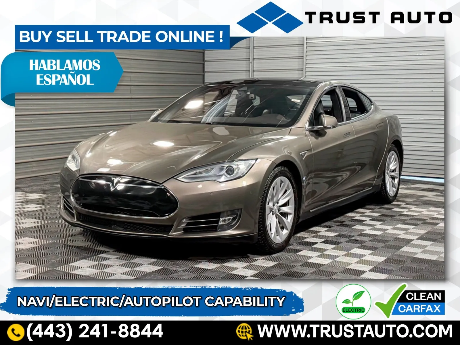 Beige 2015 Tesla Model S 85 kWh Battery Electric Sedan w/Autopilot Capability for sale in Sykesville, MD