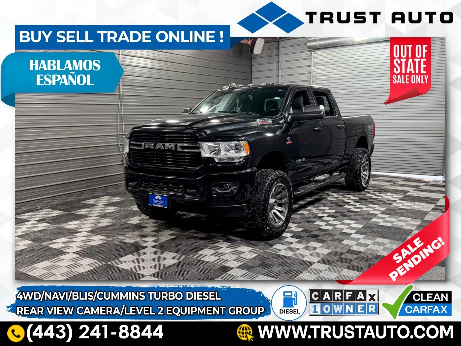 Black 2021 Ram 2500 Big Horn 4WD Crew Cab Cummins Diesel Pickup Truck w/Level 2 Equi for sale in Sykesville, MD