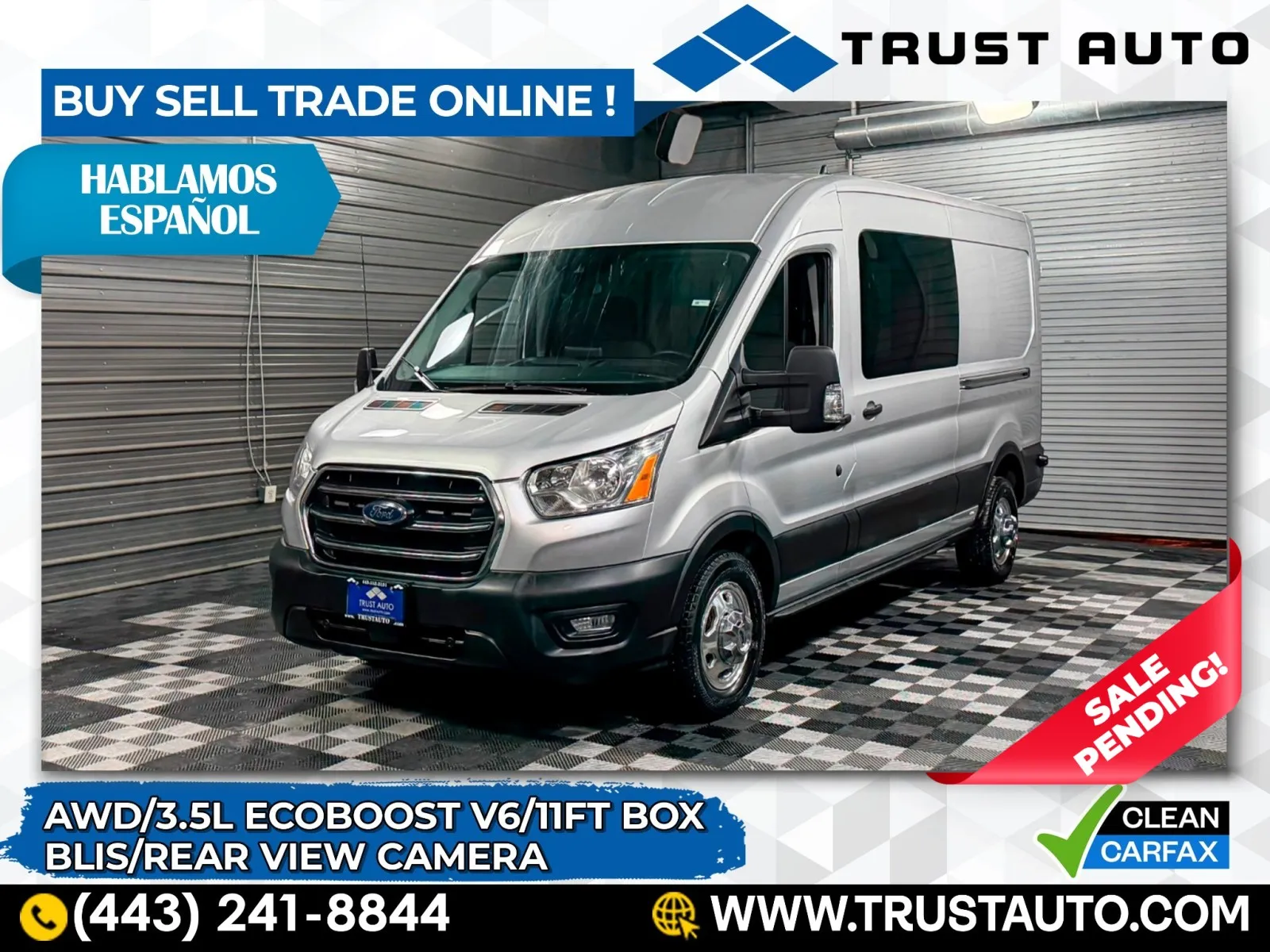 Silver 2020 Ford Transit T-250 Cargo AWD 148'WB Medium Roof 3.5L V6 Ecoboost Minivan/Van for sale in Sykesville, MD