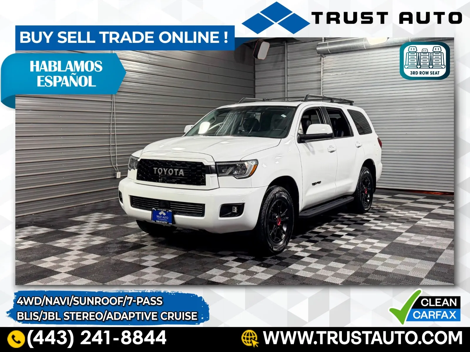 White 2020 Toyota Sequoia TRD Pro 4WD 7-Passenger SUV for sale in Sykesville, MD