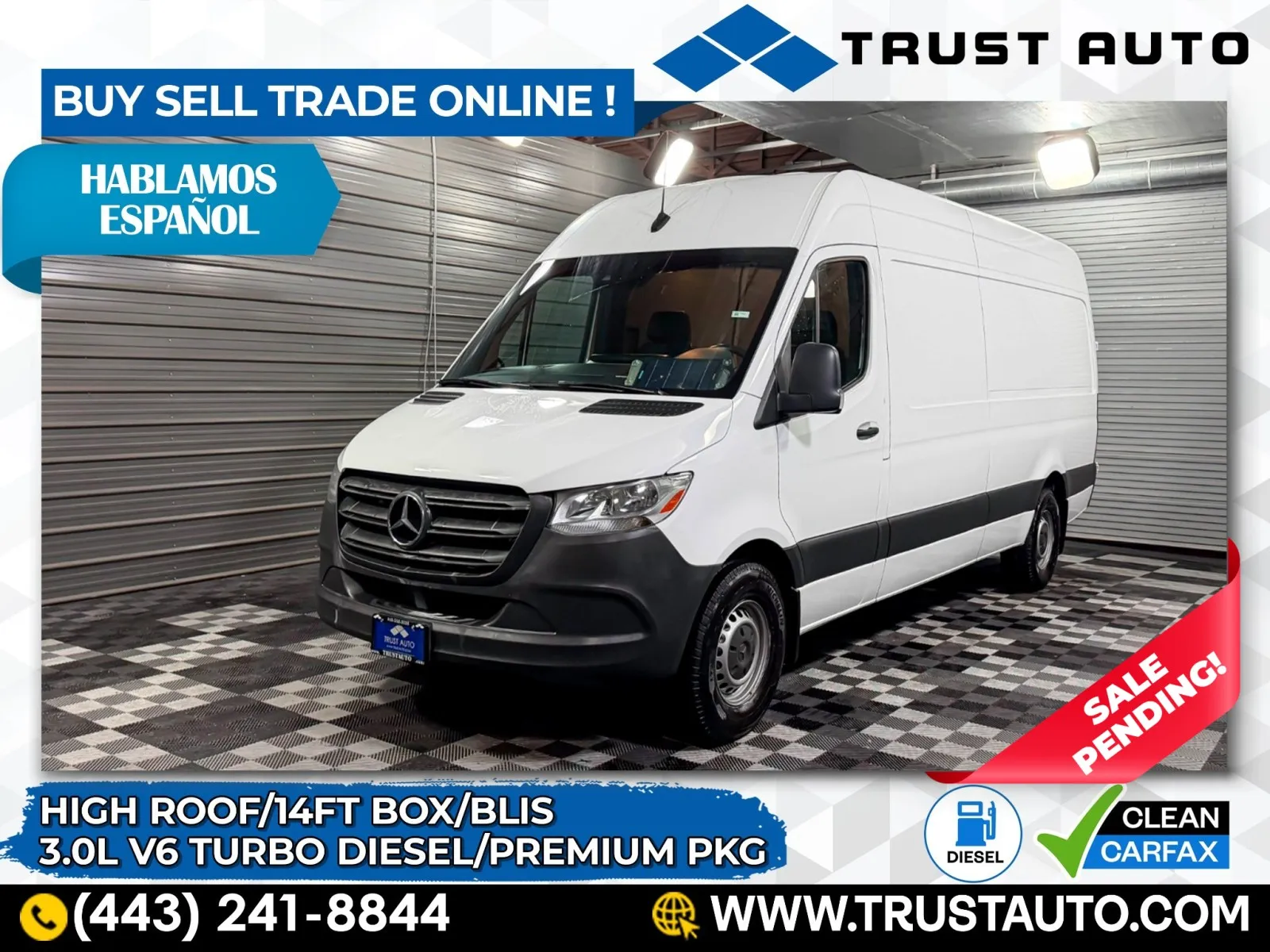 2021 Mercedes-Benz Sprinter 2500 Cargo High Roof 170''WB 3.0L V6 Turbo Diesel Minivan/Van w/Premium Pkg for sale in Sykesville, MD
