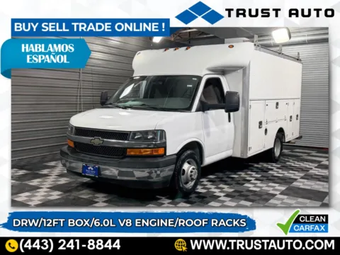 White 2017 Chevrolet Express 3500 Cutaway DRW 139''WB Dually 12FT Box Commercial/Utility/Service/KUV/Van for sale in Sykesville, MD