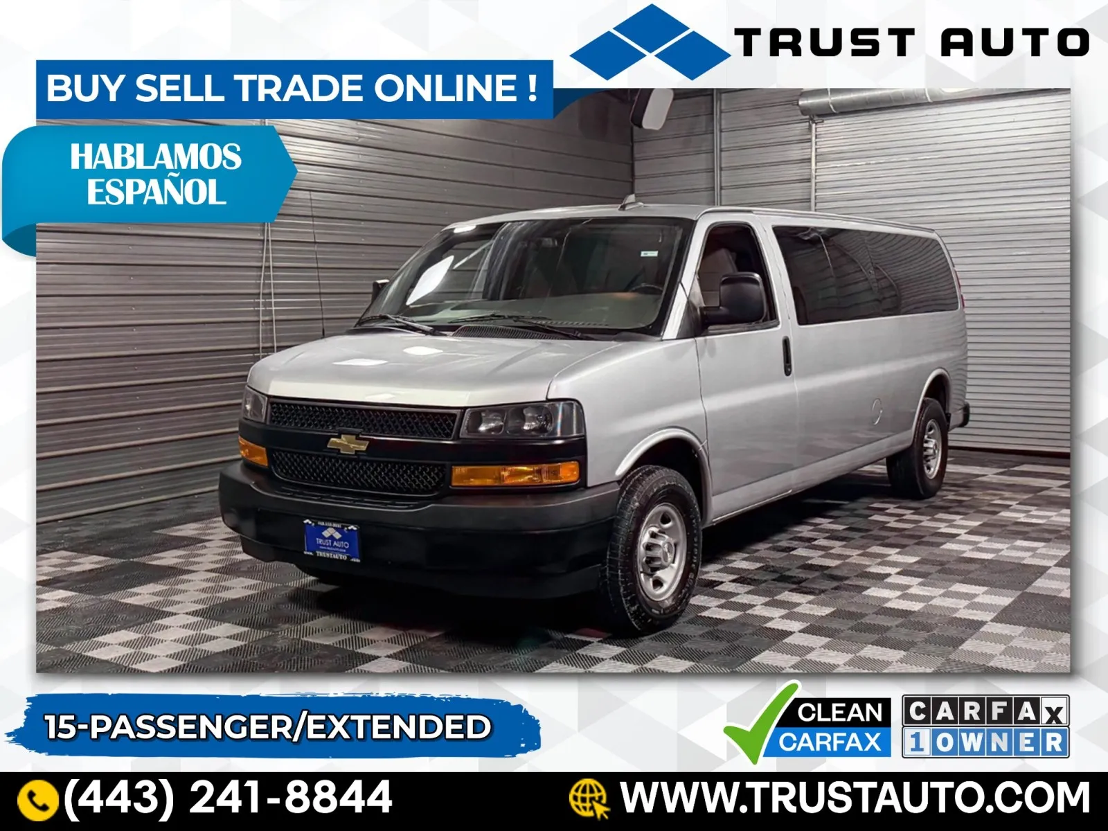 Silver 2022 Chevrolet Express 3500 15-Passenger LS Extended Low Roof Minivan/Van for sale in Sykesville, MD