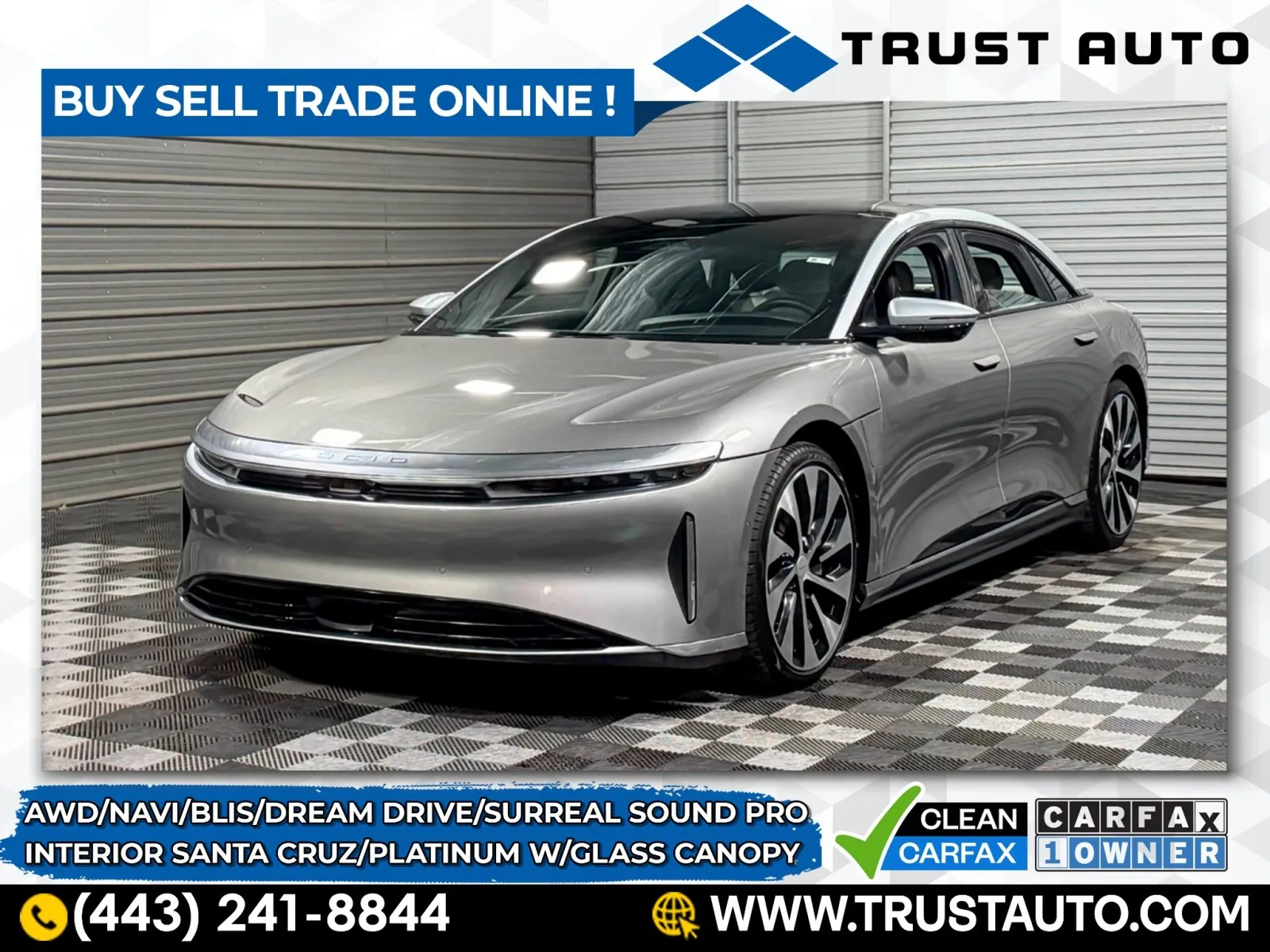 Silver 2023 Lucid Air Grand Touring AWD Electric Sedan w/Dream Drive Pro for sale in Sykesville, MD