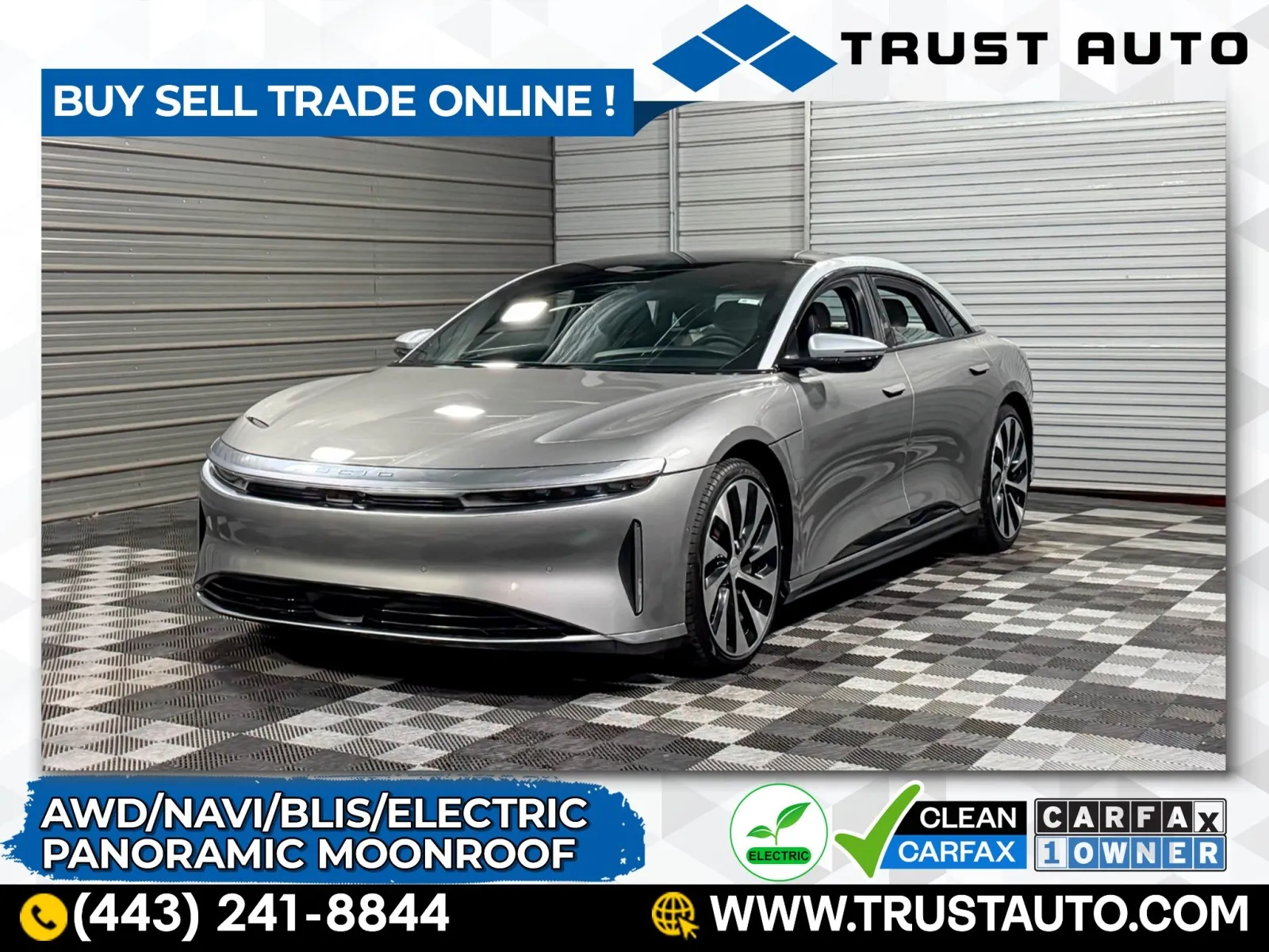 Silver 2023 Lucid Air Grand Touring AWD Electric Sedan for sale in Sykesville, MD