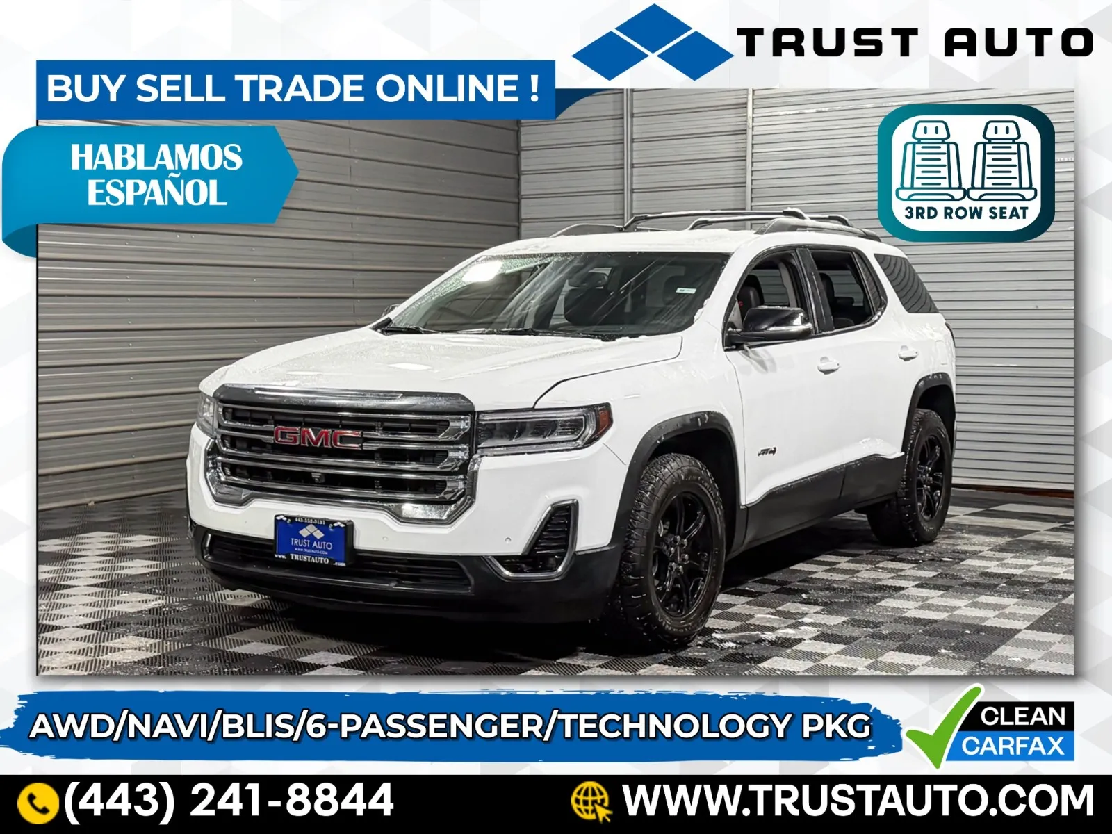 White 2023 GMC Acadia AT4 AWD 6-Passenger SUV for sale in Sykesville, MD