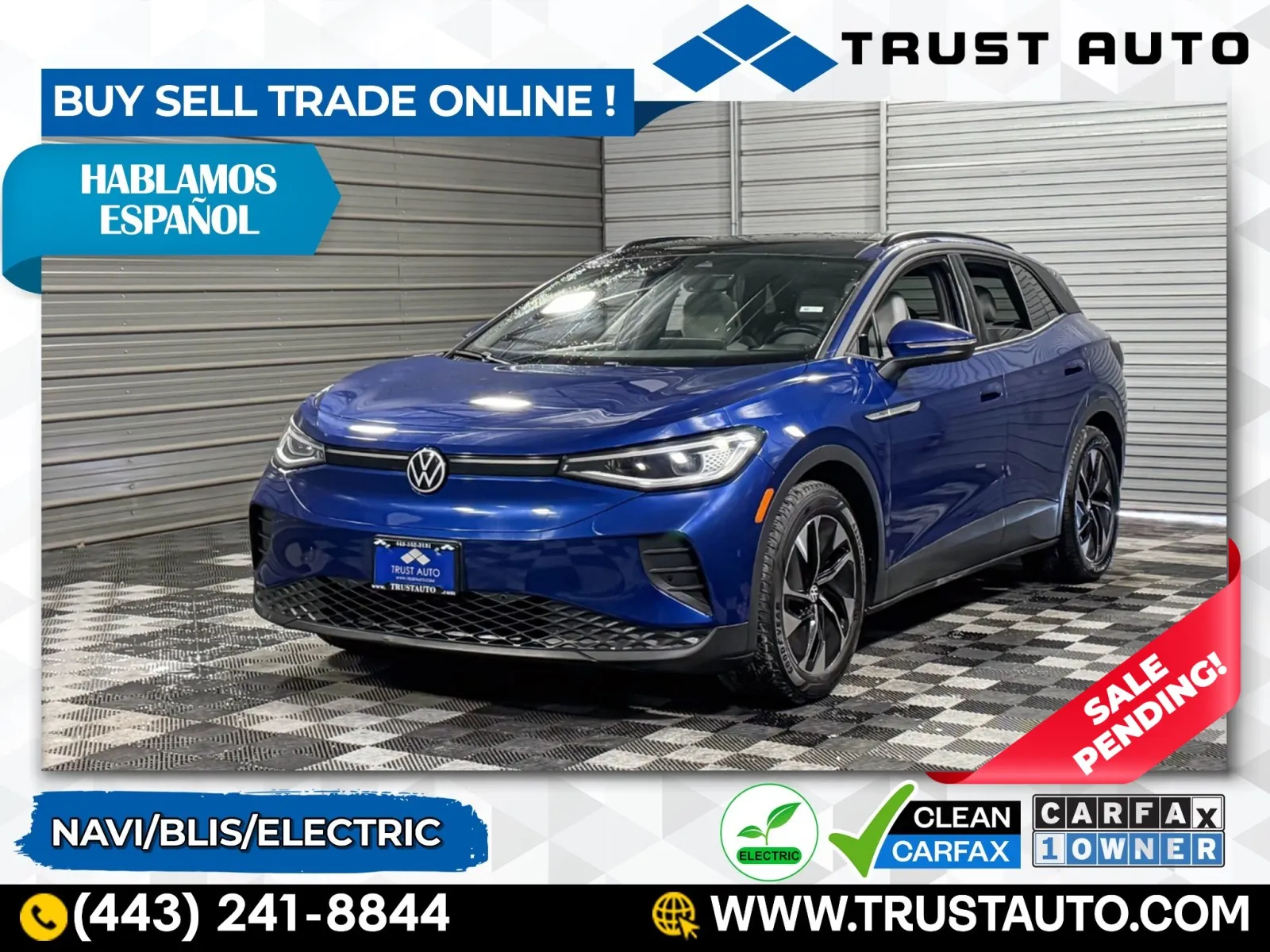 Blue 2021 Volkswagen ID.4 Pro S Electric SUV for sale in Sykesville, MD