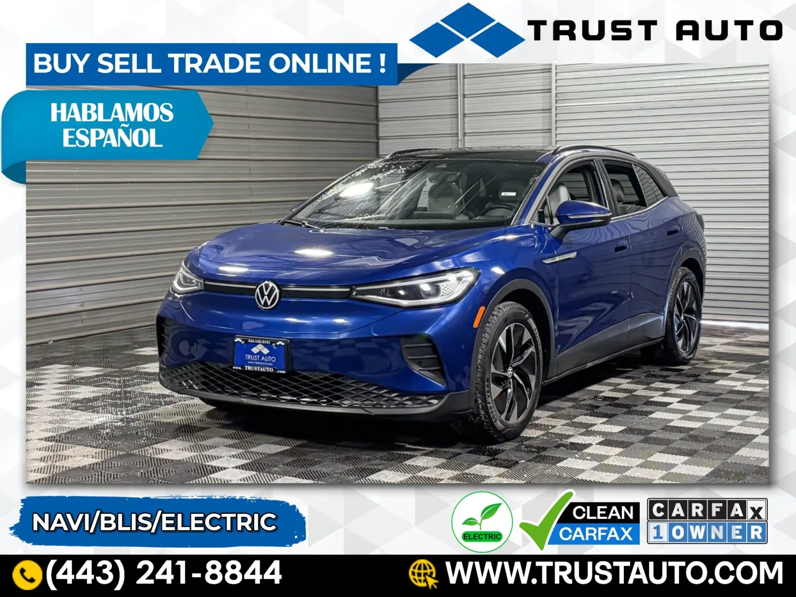 Blue 2021 Volkswagen ID.4 Pro S Electric SUV for sale in Sykesville, MD