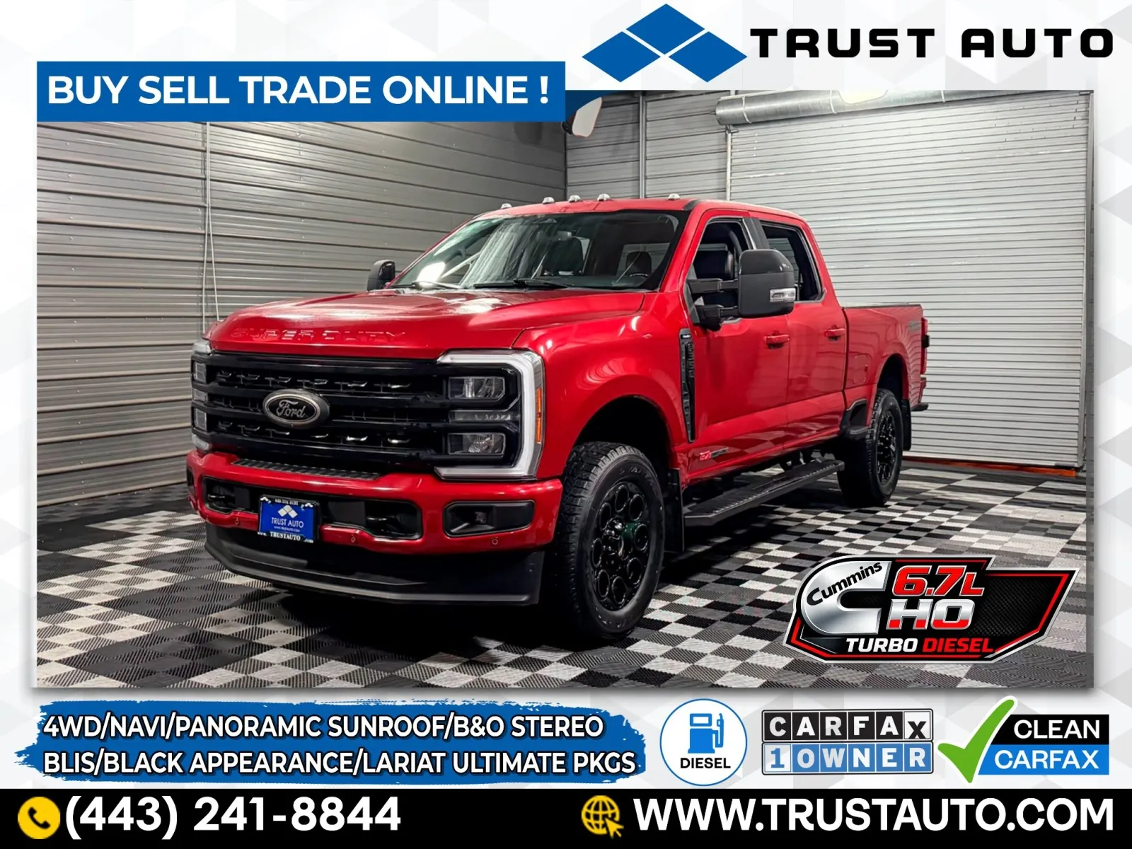 Red 2023 Ford Super Duty F-350 SRW LARIAT 4WD Crew Cab Cummins Ho Diesel Pickup Truck w/Black Appearance/Lariat Ultimate Pkgs for sale in Sykesville, MD