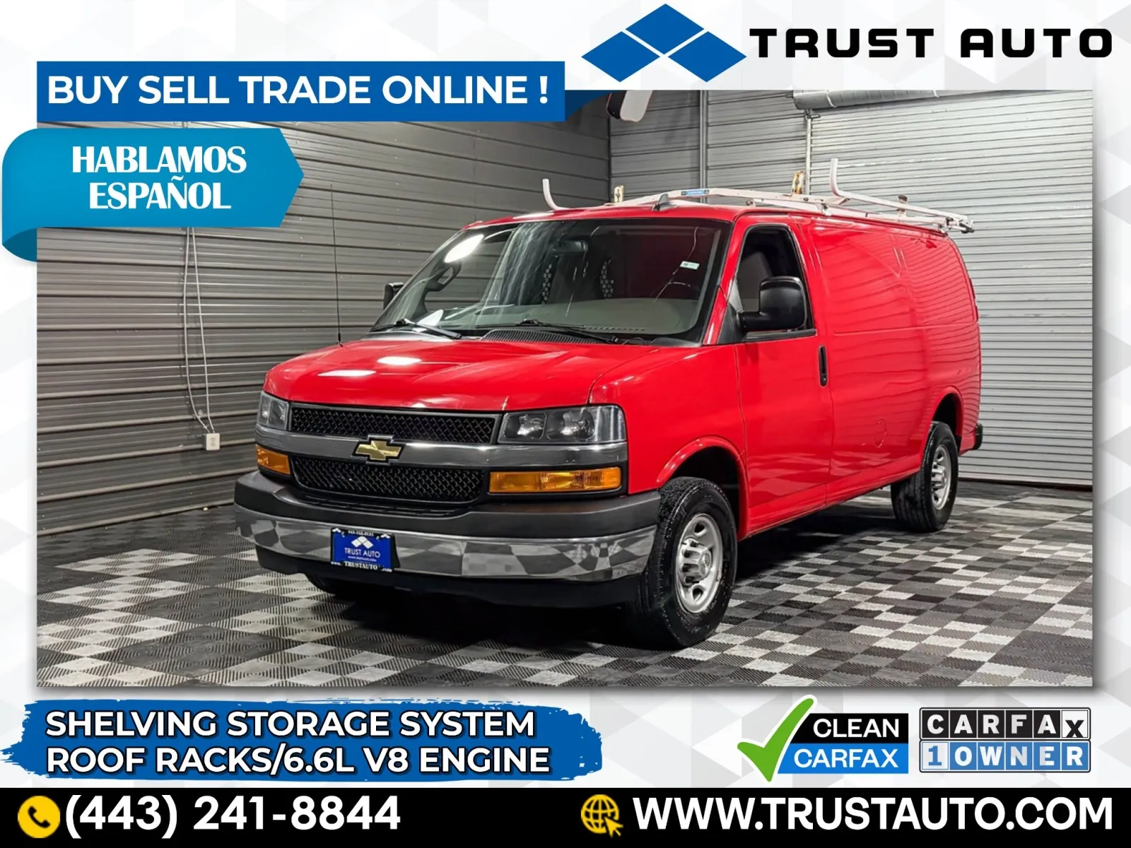 Red 2022 Chevrolet Express 2500 Cargo 135''WB Low Roof Minivan/Van w/Roof Racks for sale in Sykesville, MD
