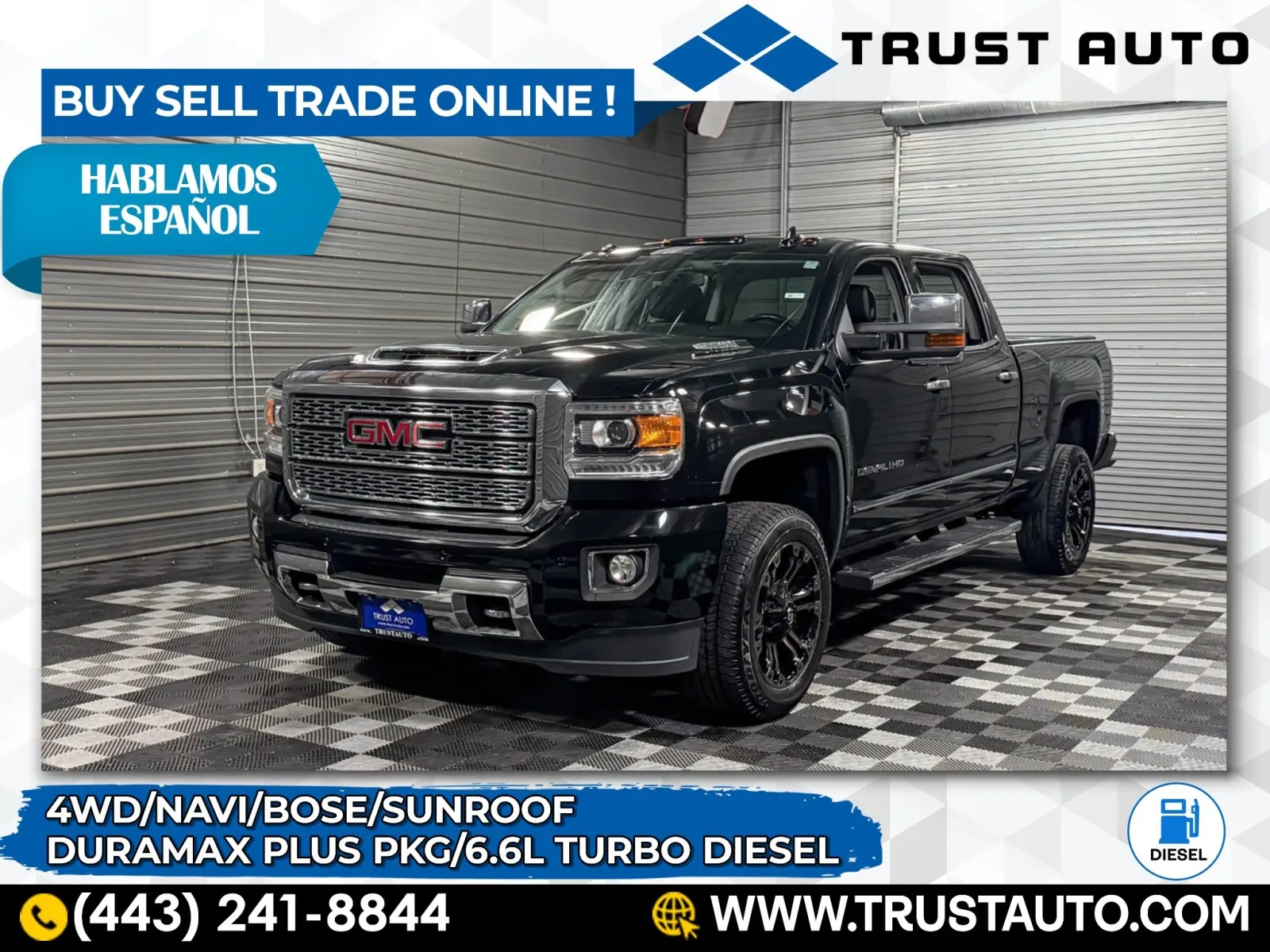 Black 2019 GMC Sierra 2500HD Denali 4WD Crew Cab Duramax Diesel Pickup Truck for sale in Sykesville, MD