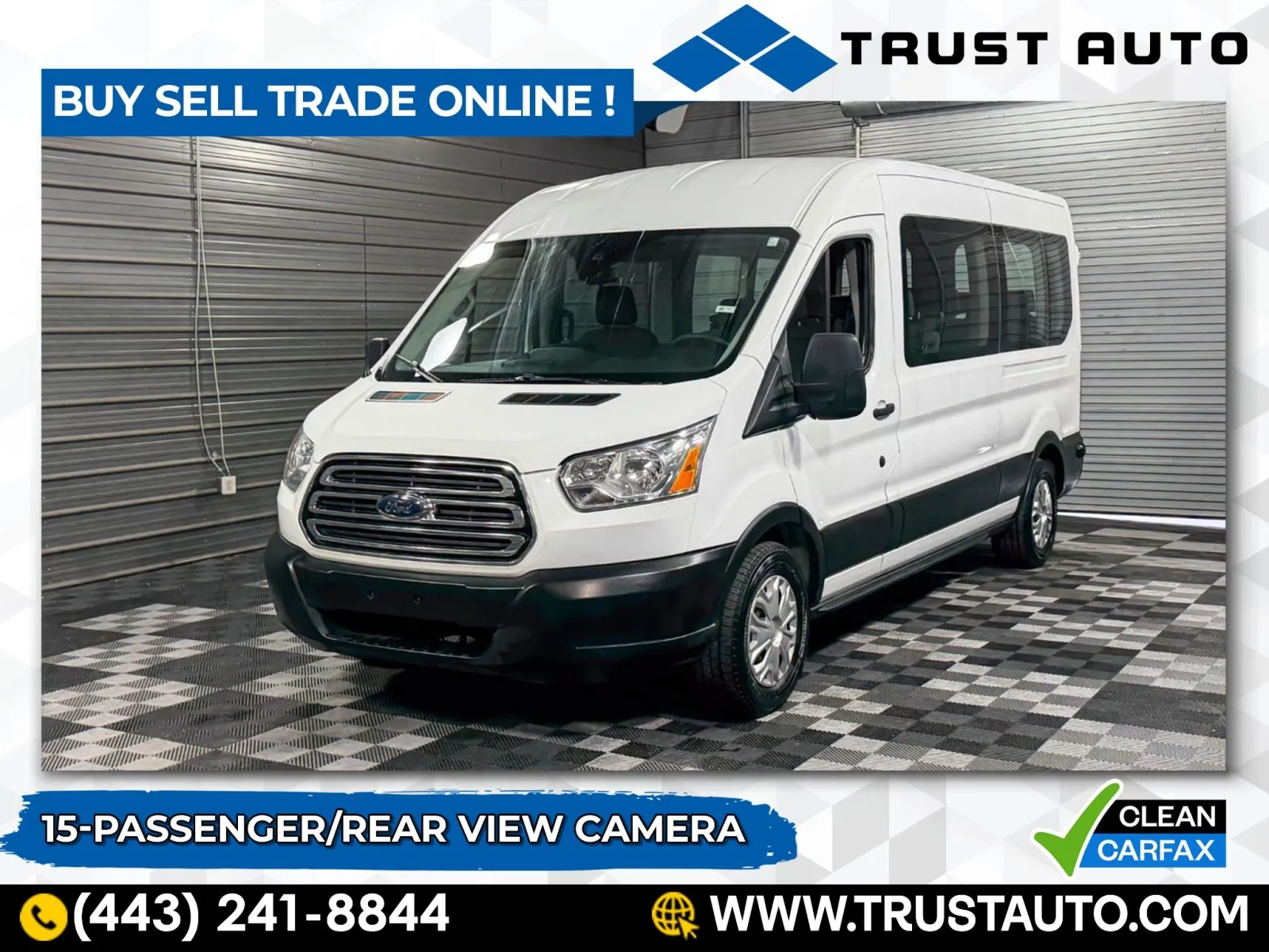 White 2019 Ford Transit 15-Passenger XLT 148''WB Medium Roof Minivan/Van for sale in Sykesville, MD