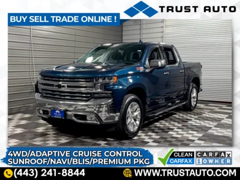 Blue 2022 Chevrolet Silverado 1500 LTD LTZ 4WD Crew Cab Pickup Truck w/Premium Pkg for sale in Sykesville, MD