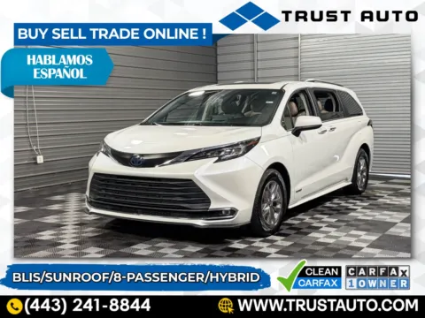 White 2021 Toyota Sienna XLE 8-Passenger Hybrid Minivan/Van for sale in Sykesville, MD