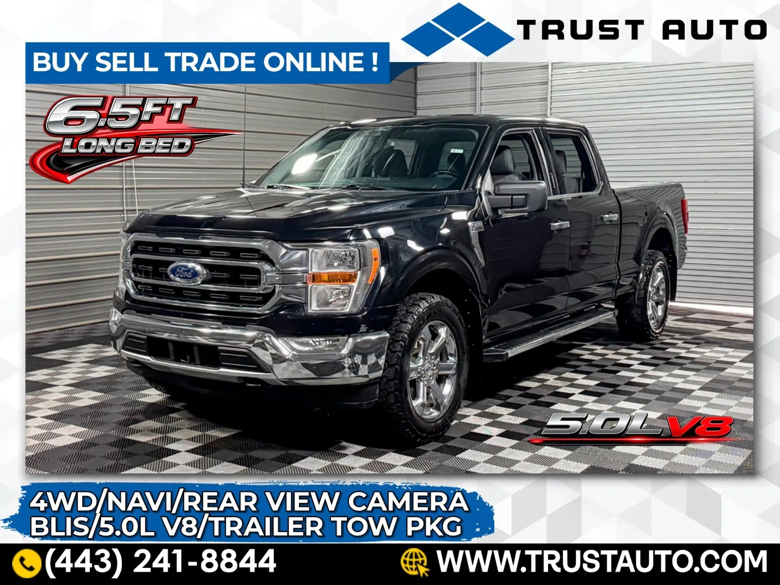 Black 2022 Ford F-150 XLT 4WD SuperCrew 6.5FT Bed 5.0L V8 Pickup Truck w/Trailer Tow Pkg for sale in Sykesville, MD