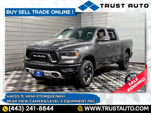 Gray 2019 Ram 1500 Rebel 4WD Crew Cab Pickup Truck w/Level 2 Equipment Group for sale in Sykesville, MD