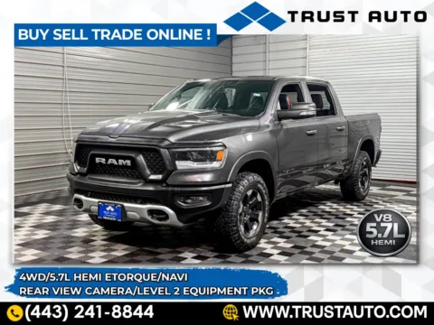 Gray 2019 Ram 1500 Rebel 4WD Crew Cab Pickup Truck w/Level 2 Equipment Group for sale in Sykesville, MD