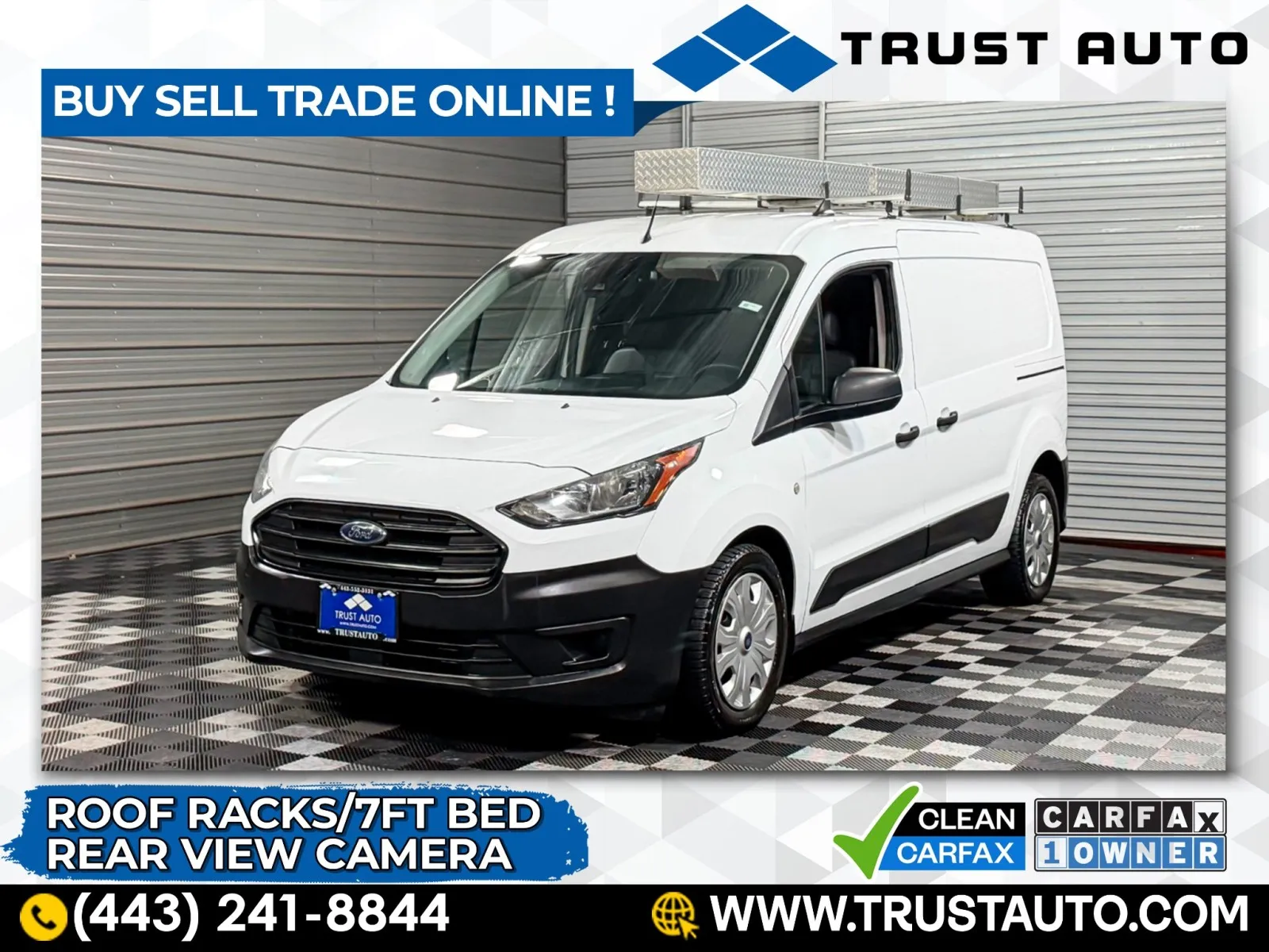 White 2022 Ford Transit Connect Cargo XL LWB 121''WB Minivan/Van w/Roof Racks for sale in Sykesville, MD