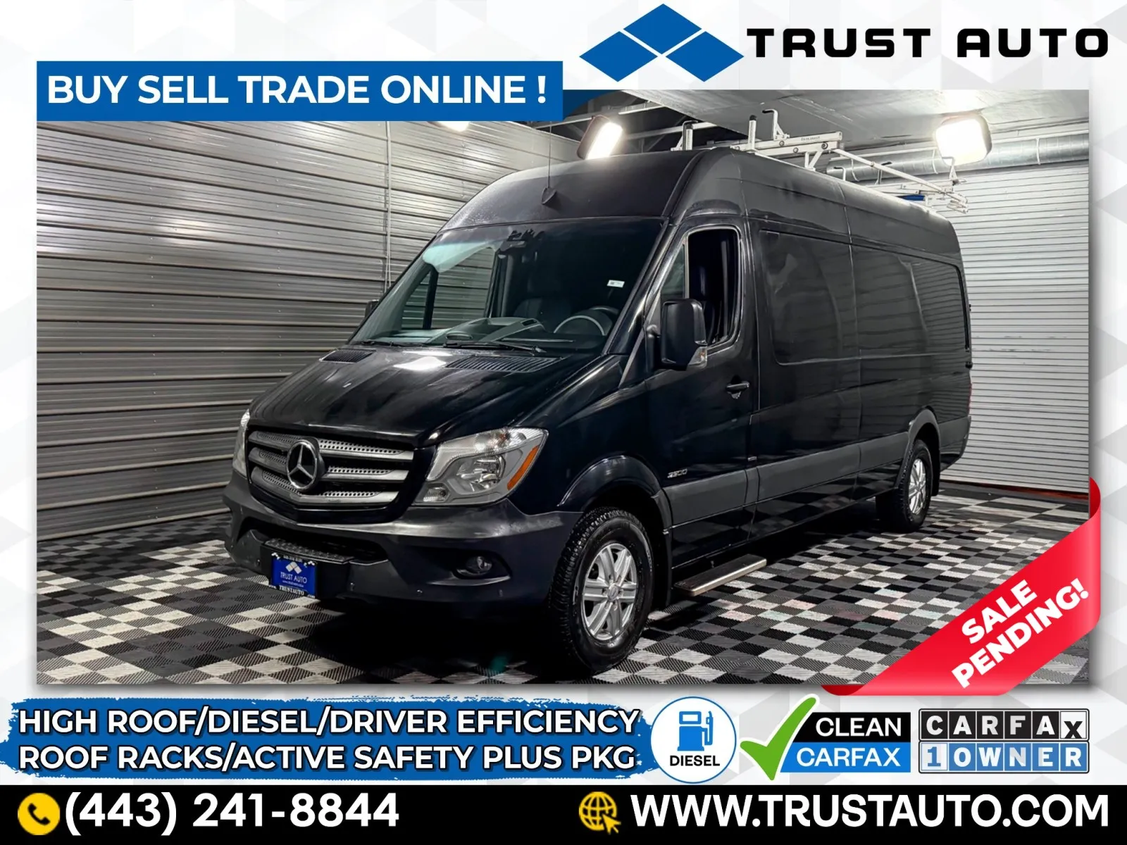 2016 Mercedes-Benz Sprinter 2500 Cargo High Roof Extended 170''WB 3.0L V6 Turbo Diesel Minivan/Van w/A for sale in Sykesville, MD