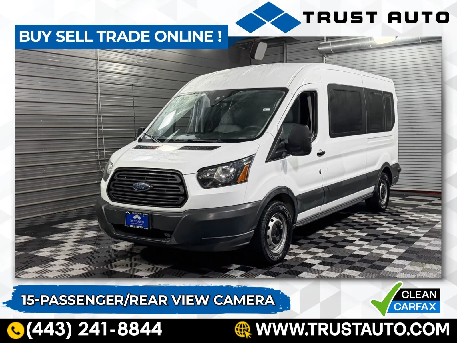 White 2018 Ford Transit T-350 15-Passenger XL 148''WB Medium Roof Minivan/Van for sale in Sykesville, MD