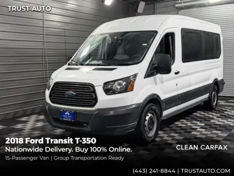 White 2018 Ford Transit T-350 15-Passenger XL 148''WB Medium Roof Minivan/Van for sale in Sykesville, MD