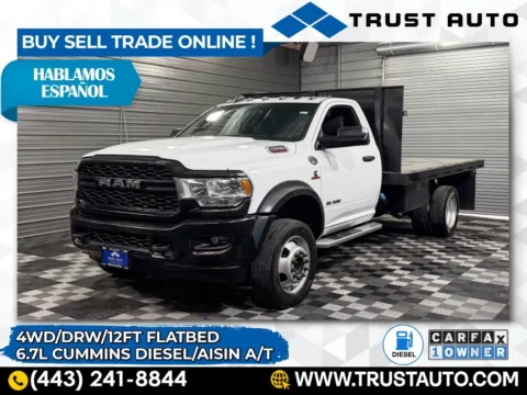 White 2021 Ram 5500 Chassis Tradesman Regular Cab 4WD Flat Bed Truck for sale in Sykesville, MD