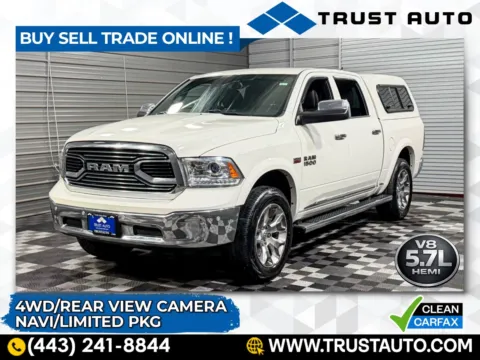 White 2017 Ram 1500 Limited 4WD Crew Cab 5.7L Hemi V8 Pickup Truck for sale in Sykesville, MD